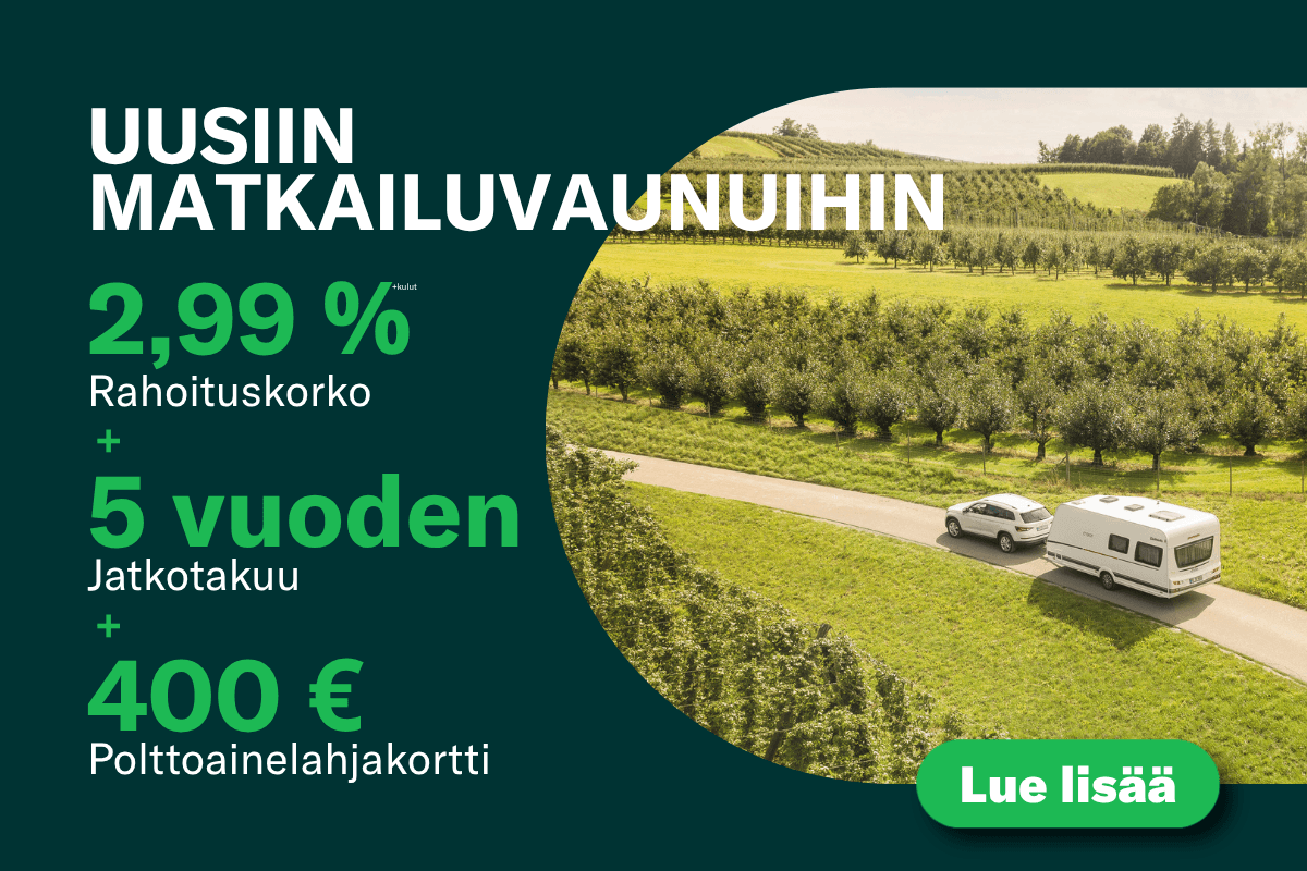 2,99 % rahoituskorko + 5 vuoden jatkotakuu + 400 € polttoainelahjakortti.