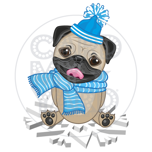 Animals: Winter Pug on Snowflake