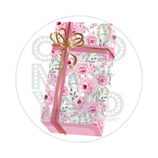 Pink Coquette-Style: Rose Print Present Gold Bow