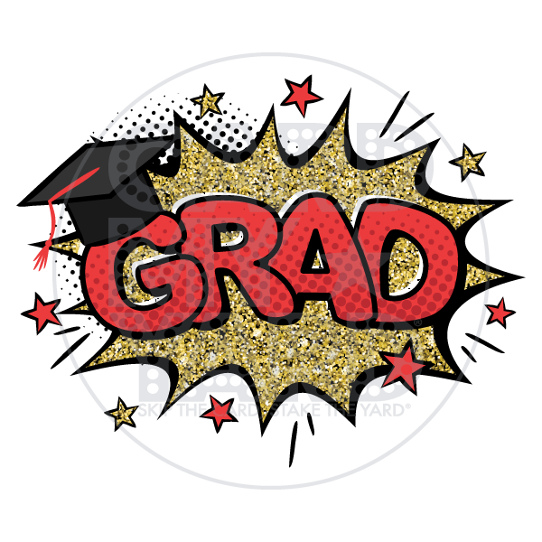 Graduation: Grad Comic Burst - Red Gold Graduation: Grad Comic Burst - Red Gold