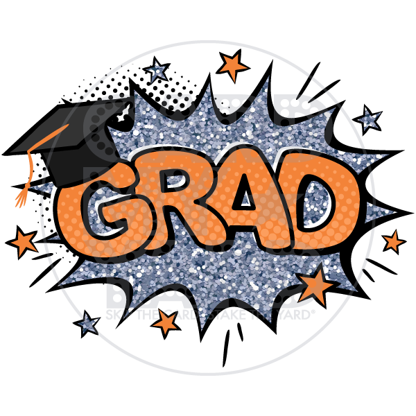 Graduation: Grad Comic Burst - Orange Silver Graduation: Grad Comic Burst - Orange Silver