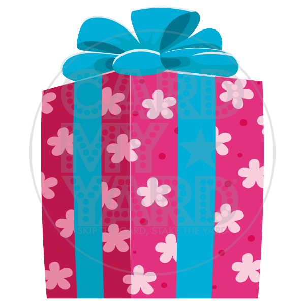 Birthday Present: Pink Flower Bright Blue Bow Birthday Present: Pink Flower Bright Blue Bow