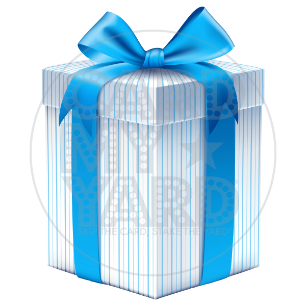 Birthday Present: Blue Pin Stripe with Blue Satin Bow Birthday Present: Blue Pin Stripe with Blue Satin Bow