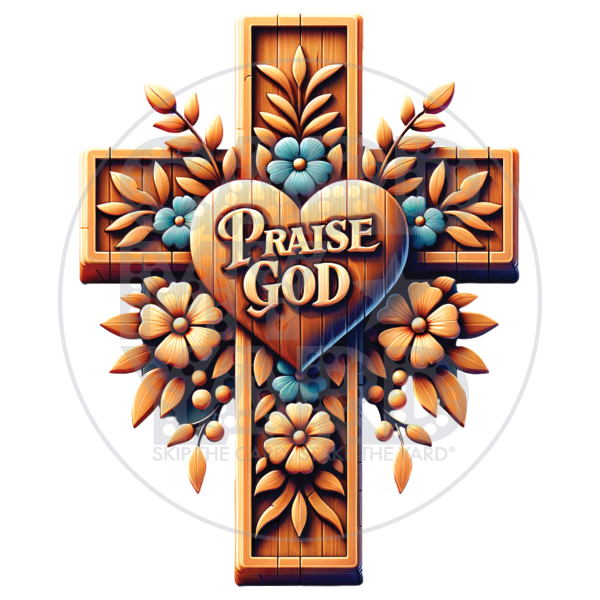 Religious: Wood Carved Praise God Cross