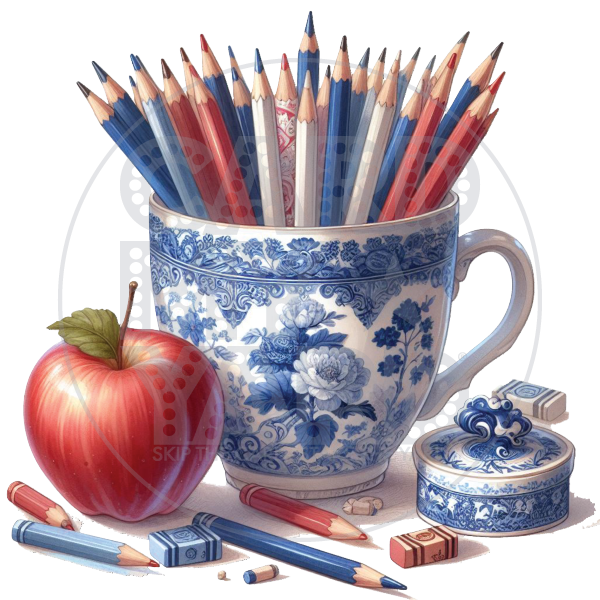 School: Pencils in Chinoiserie Cup