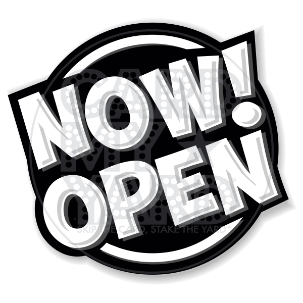 Speech Bubble: Now Open Circle - Black