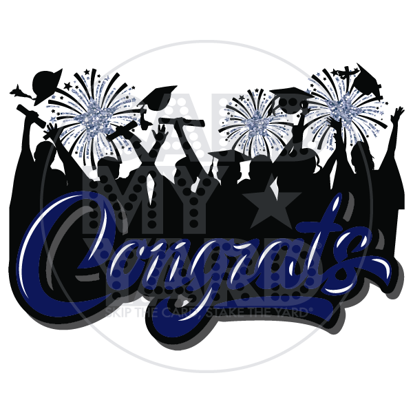 SUPER CONGRATS Grad Silhouette - Navy Blue & Silver