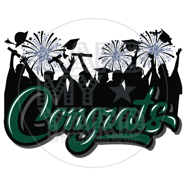 SUPER CONGRATS Grad Silhouette - Dark Green & Silver