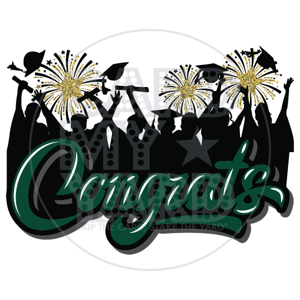 SUPER CONGRATS Grad Silhouette - Dark Green & Gold