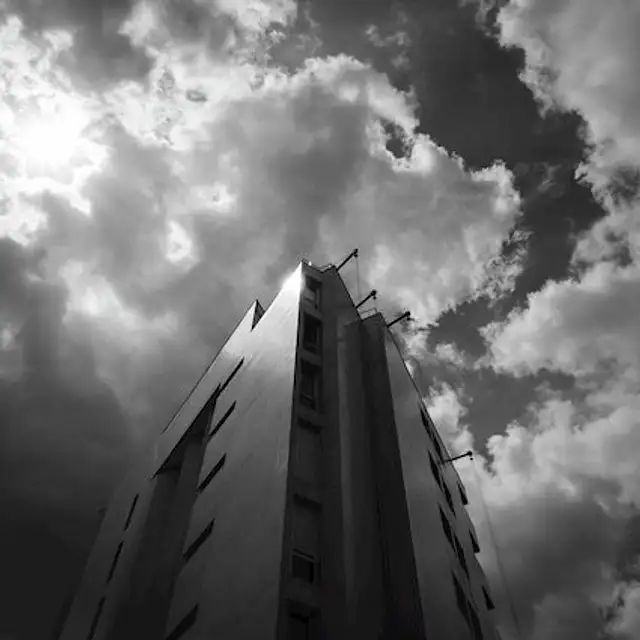 SaaR - "Gods" – Album Cover (Skyscraper with clouds in black and white)