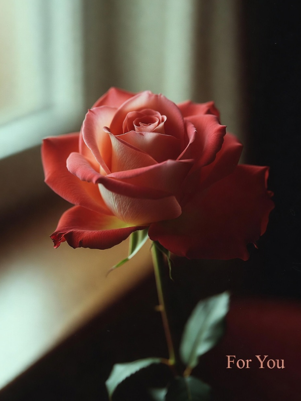 창가의 분홍 장미