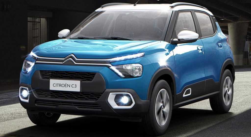 Vista frontal Citroen C3 azul.