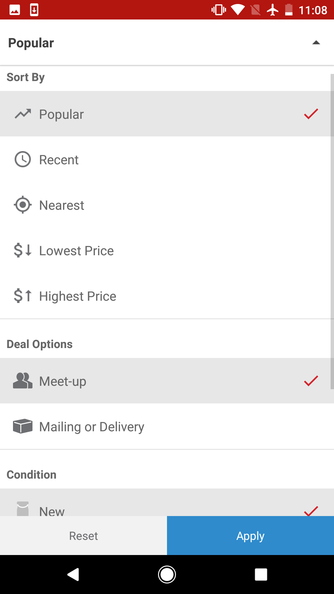 Sort by Popular, Recent, Price, Location on Carousell for Android