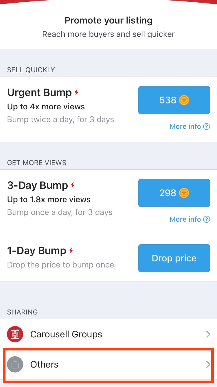 Promote listing on Carousell via social media or messaging apps
