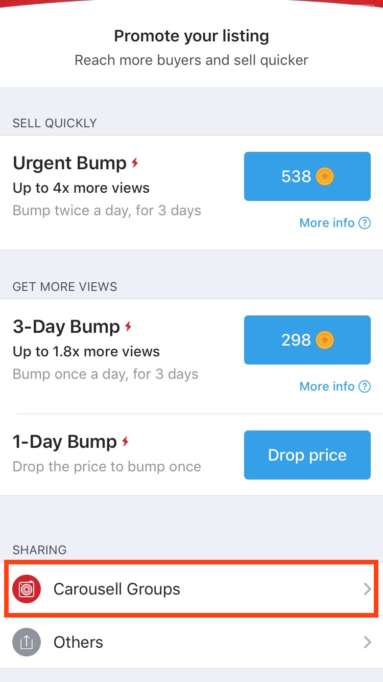 Promote listing on Carousell via groups within the promote page
