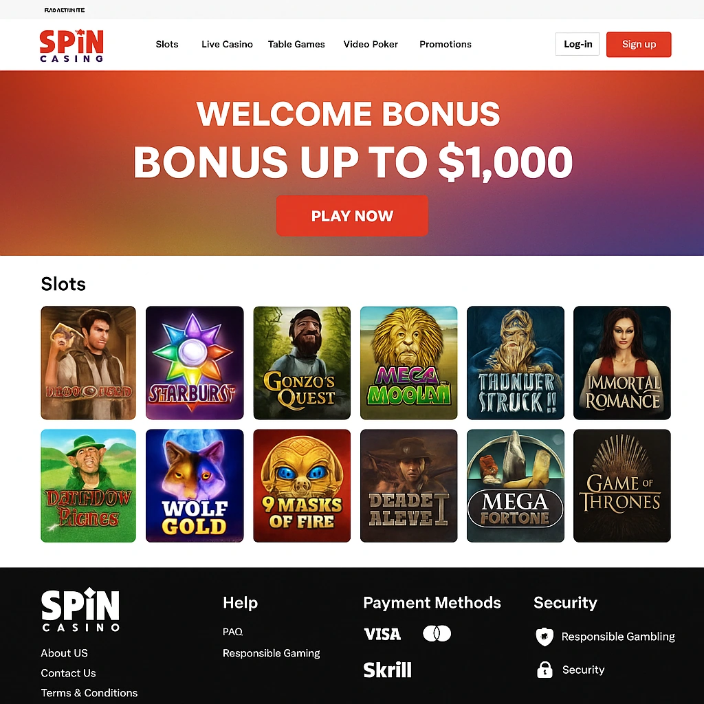 Spin Casino interface