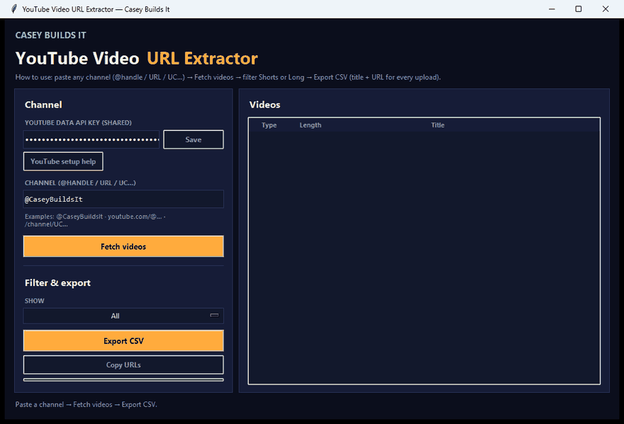 Demo: Export every YouTube URL from a channel (use this Cursor AI tool FREE)