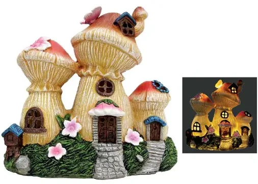 9" Resin LED Mushroom Bungalow