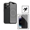 Kit Funda Trasera De Silicona Liquida + Cristal Antiespía + Soporte Magnetico Extra Fuerte Gift4me Compatible Con Movil Apple Iphone 15 Plus - Negro