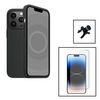 Kit Cristal Templado Gorillasgass + Funda Trasera De Silicona Liquida + Soporte Magnetico Extra Fuerte Gift4me Compatible Con Movil Apple Iphone 15 - Negro