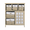 Alacena 5 Cajones 1 Puerta Mimbre Madera Beige 70x60x30 Rebecca Mobili