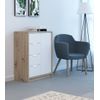 Cómoda Dormitorio Blanca 4 Cajones + 1 Puerta Canyon. Cajonera, Armario Multifunción 79 X 88,3 Cm Gran Capacidad De Almacenaje En Acabado Blanco Y Roble , Estilo Nordico