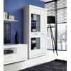 Vitrina Alta Blanca Snow. Mueble Aparador Alto Con Puerta De Cristal Y Estantes Con Luz Led. 198,5x101x41,4 Cm.