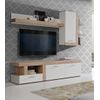 Mueble Salón Modular Jelani De 217 Cm Ancho En Blanco Y Roble. Mueble Tv + Vitrina Elevada