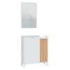 Mueble Recibidor 2 Puertas Con Espejo Rectangular Edith, Nórdico En Blanco Y Roble