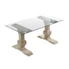 Mesa Comedor De Cristal Victoria, Patas Madera Estilo Colonial De 160x90 Cm