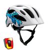 Casco De Bicicleta Blanco Con Grafitti Para Niños De 6 A 12 Años 54-58cm Con Luz Led Roja Integrada Recargable Usb. Testado Y Homologado Según En1078