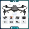 Dron Plegable V4 Rc Con Cámara Gran Angular 1080p Hd (batería 4 - Duración De La Batería: 20 Min - Negro)