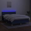 Cama Box Spring Con Colchón Y Led Tela Azul 140x200 Cm