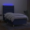 Cama Box Spring Colchón Y Luces Led Tela Azul 100x200 Cm