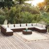 Set Muebles De Jardín 11 Piezas Y Cojines Ratán Sintético Marrón