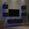 Muebles De Tv De Pared Con Led 6 Piezas Madera Ingeniería Negro