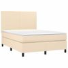 Cama Box Spring Colchón Y Luces Led Tela Crema 140x190 Cm