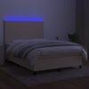 Cama Box Spring Colchón Y Luces Led Tela Crema 140x190 Cm