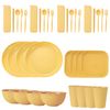 Paja De Trigo Grano Vertical Plato Cuenco Taza Plato Cuadrado Cuchillo Tenedor Cuchara Palillos Portátil Vajilla Set Amarillo