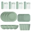 Paja De Trigo Grano Vertical Plato Cuenco Taza Plato Cuadrado Cuchillo Tenedor Cuchara Palillos Portátil Vajilla Set Verde