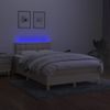 Cama Box Spring Con Colchón Y Luces Led Tela Crema 120x190 Cm