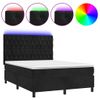 Cama Box Spring Colchón Y Led Terciopelo Negro 140x190 Cm