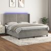 Cama Box Spring Colchón Y Led Terciopelo Gris Claro 160x200 Cm