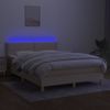 Cama Box Spring Con Colchón Y Led Tela Crema 140x200 Cm