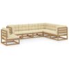 Set De Muebles De Jardín 7 Pzs Cojines Madera Pino Marrón Miel