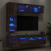 Muebles De Tv De Pared Con Luces Led 7 Piezas Roble Ahumado