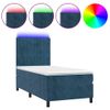 Cama Box Spring Colchón Y Led Terciopelo Azul Oscuro 90x190 Cm