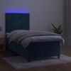 Cama Box Spring Colchón Y Led Terciopelo Azul Oscuro 90x190 Cm