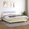 Cama Box Spring Con Colchón Y Led Tela Crema 180x200 Cm