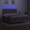 Cama Box Spring Colchón Y Luces Led Tela Gris Taupe 180x200 Cm